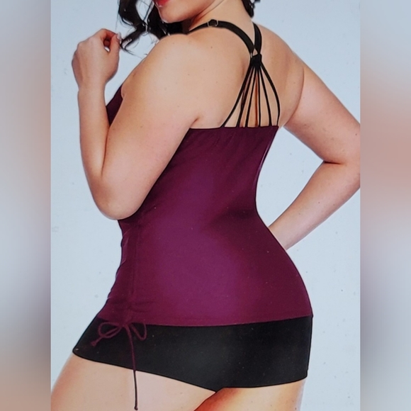 NWT PLUS SIZE TANKINI BOYSHORT ATHLETIC GYM SWIM BATHING SUIT STRAPPY BACK 22W - Picture 6 of 16